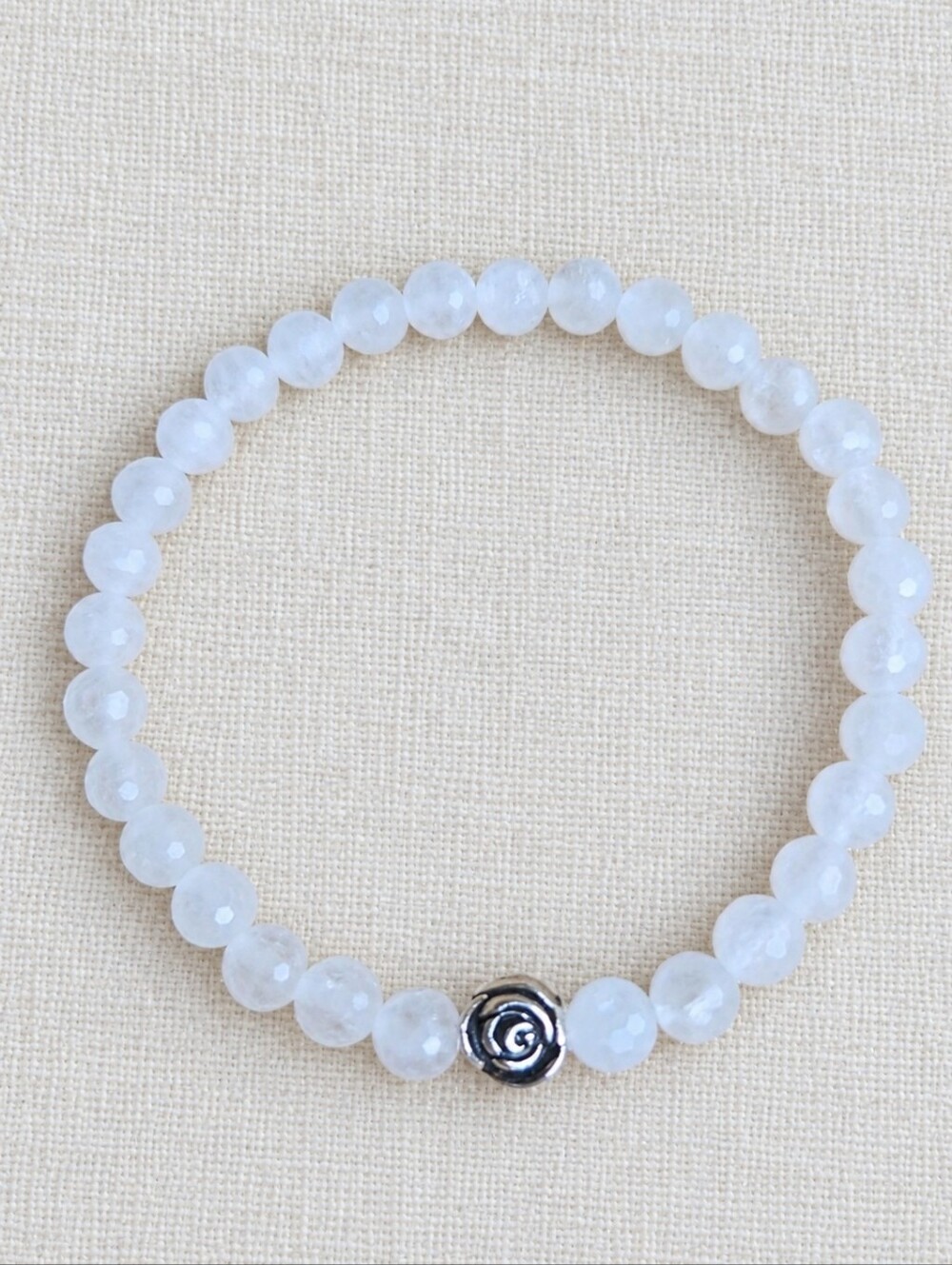 White Jade Beaded Stretch Bracelet | Handmade